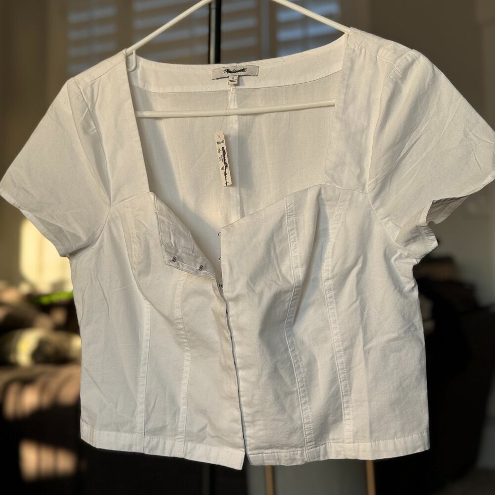 Madewell White Cotton Short-Sleeve Button-Down Shirt Size 8 NWT